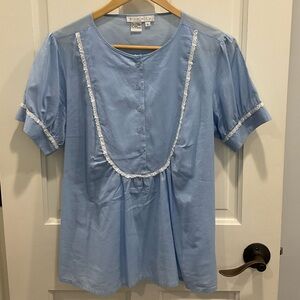 Women’s Cotton Blouse with White Lace Detail Size L